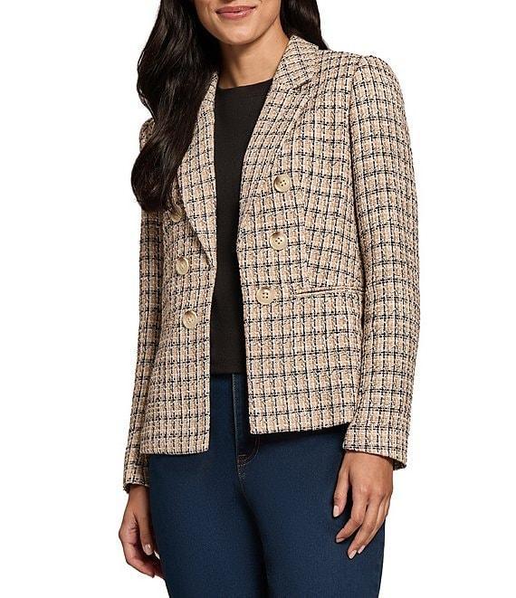 Jones New York Tweed Faux Double-Breasted Notch Lapel Open-Front Jacket Product Image