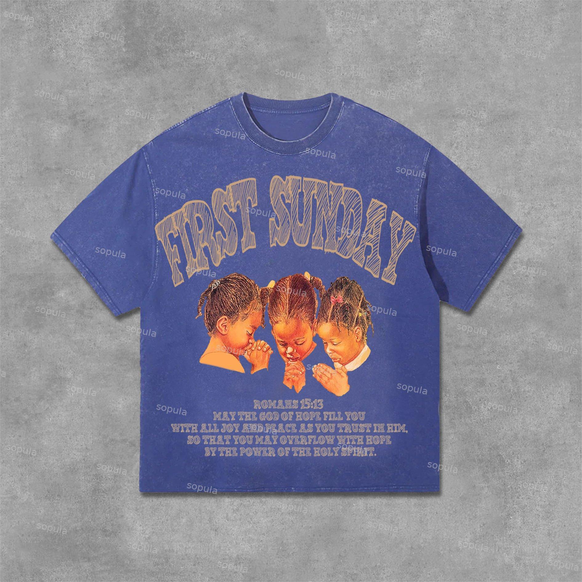 Sopula Retro First Sunday Faith Bible Graphic Print Acid Washed T-Shirt Product Image