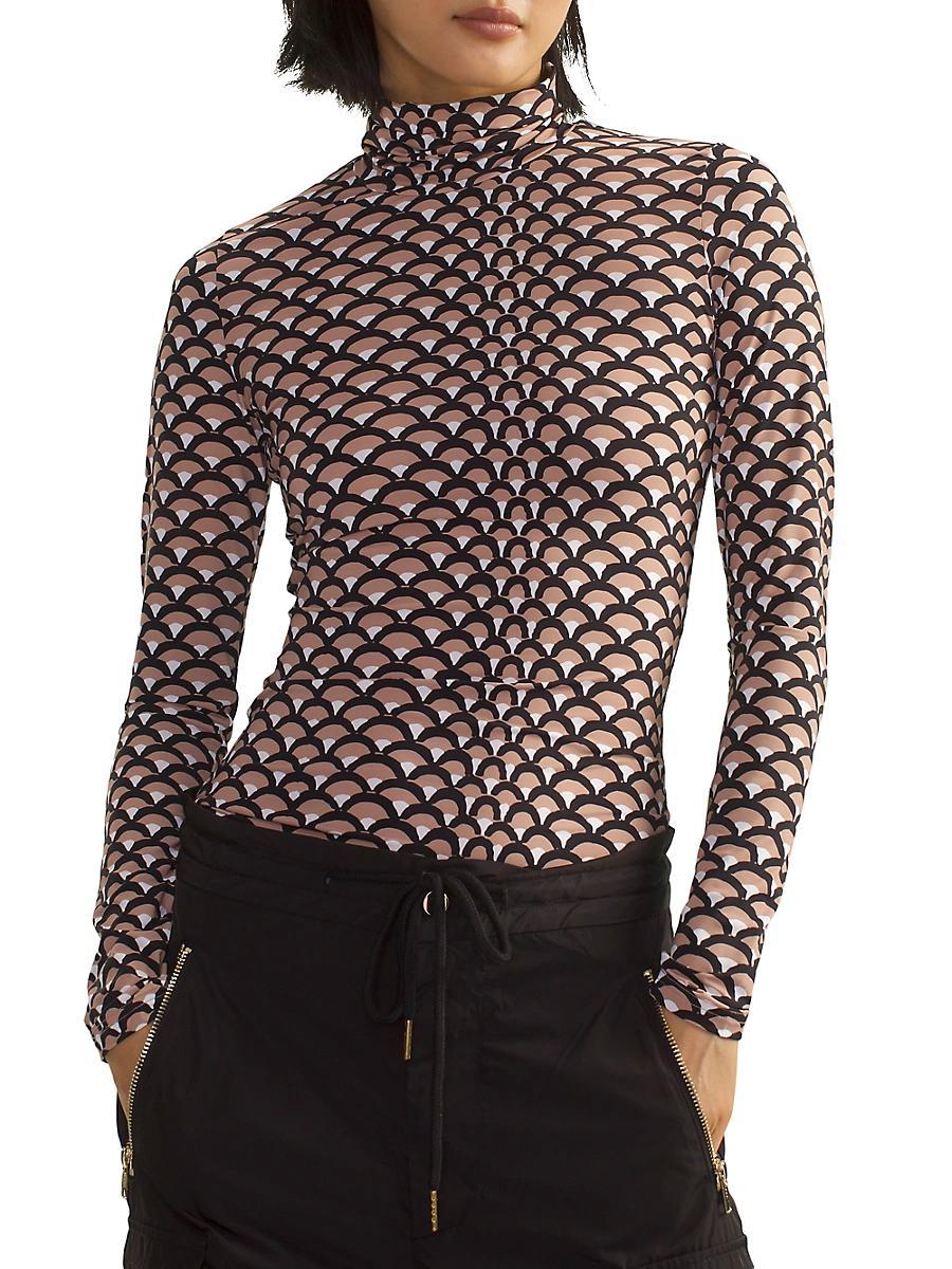 Womens Fan Printed Mock Turtleneck Top Product Image