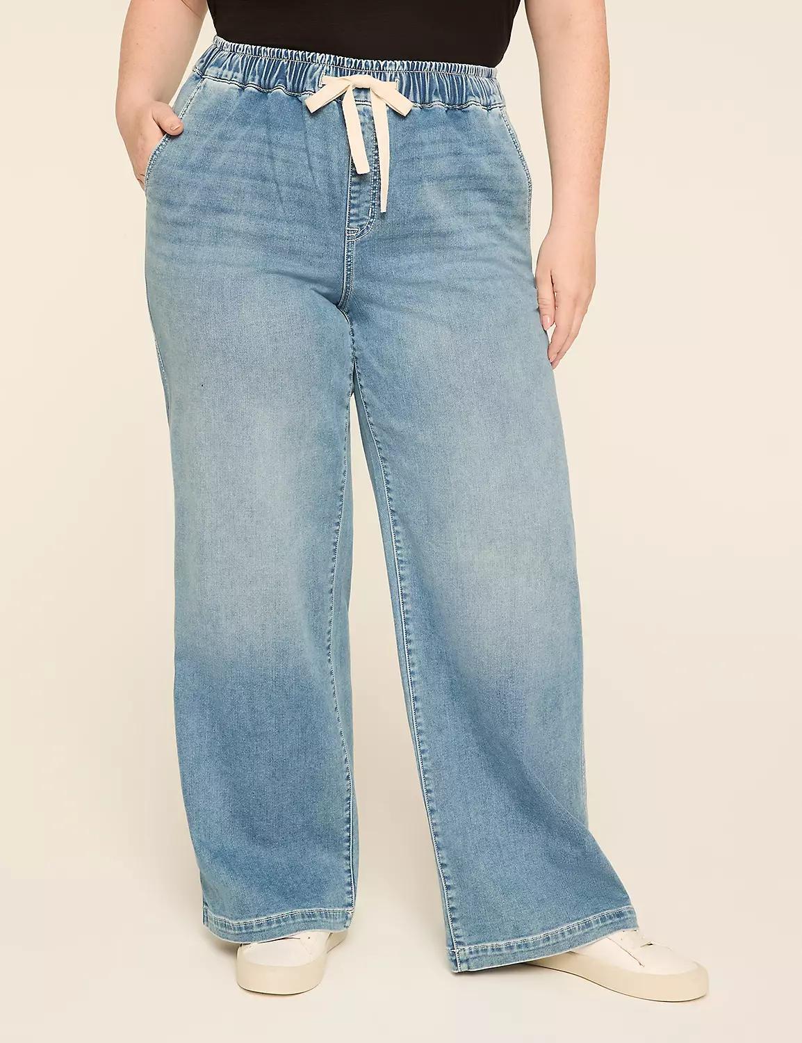 Pull-On Knit Denim High-Rise Wide Leg Jean Product Image