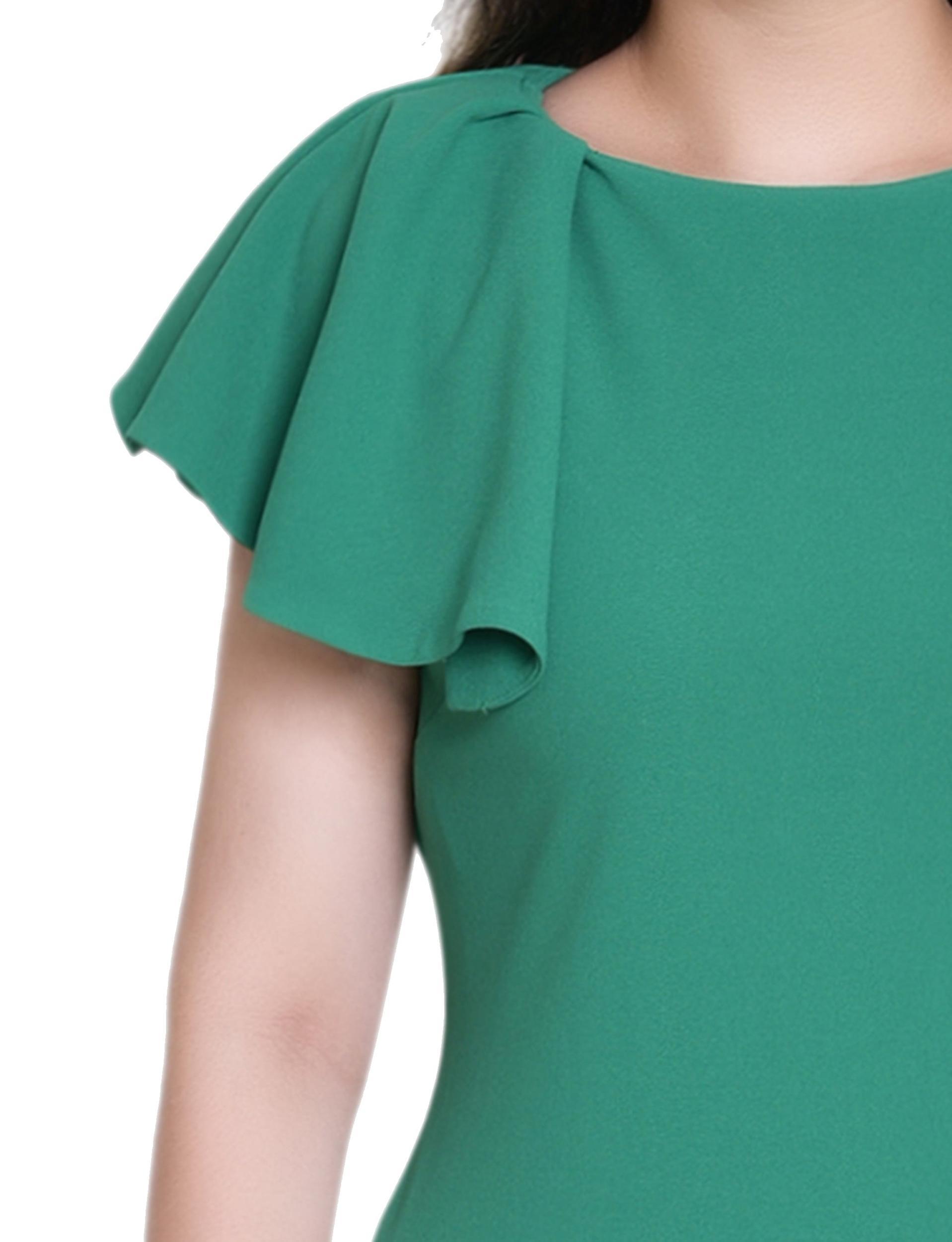 Emerald Green Flutter Sleeve Sheath Dress Product Image