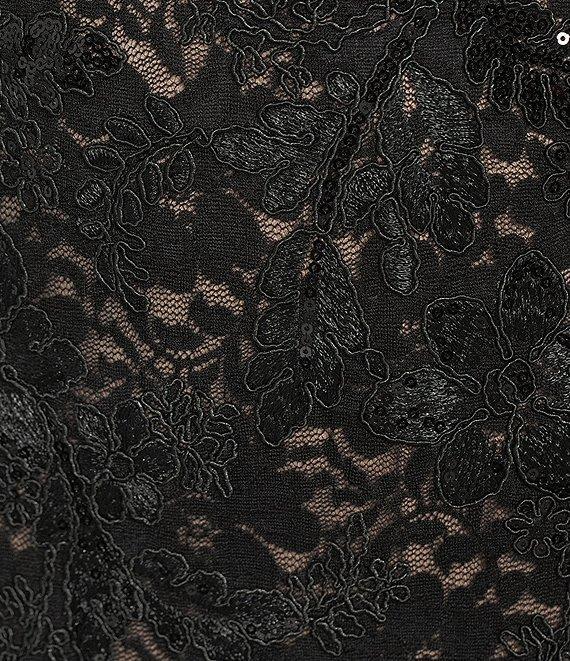 R & M Richards Embroidered Sequin Stretch Lace Sleeveless Scalloped Edge Sheath Gown Product Image