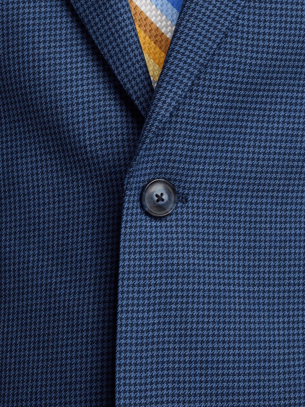 Wool Houndstooth Single Breasted Peak Lapel Suit Jacket - Blue Product Image