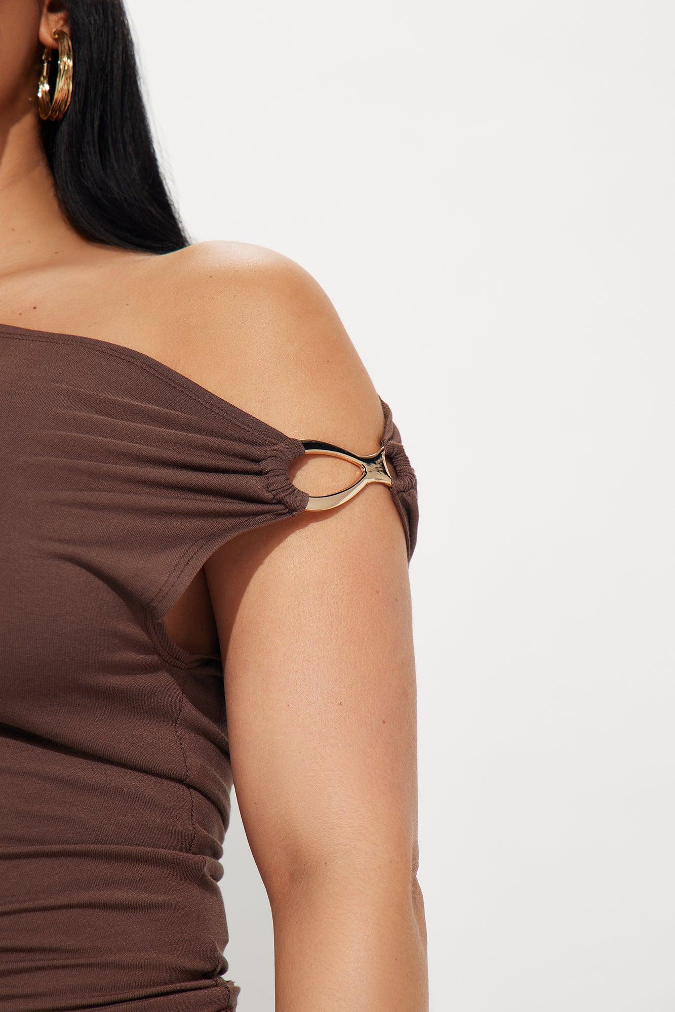 A Sure Thing One Shoulder Top - Chocolate Product Image