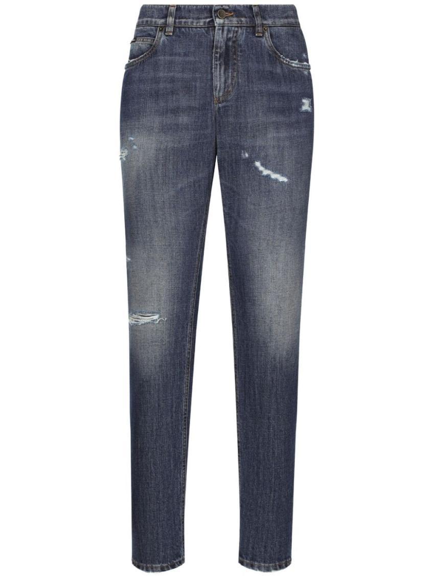 Straight-leg Cotton Jeans In Blue Product Image