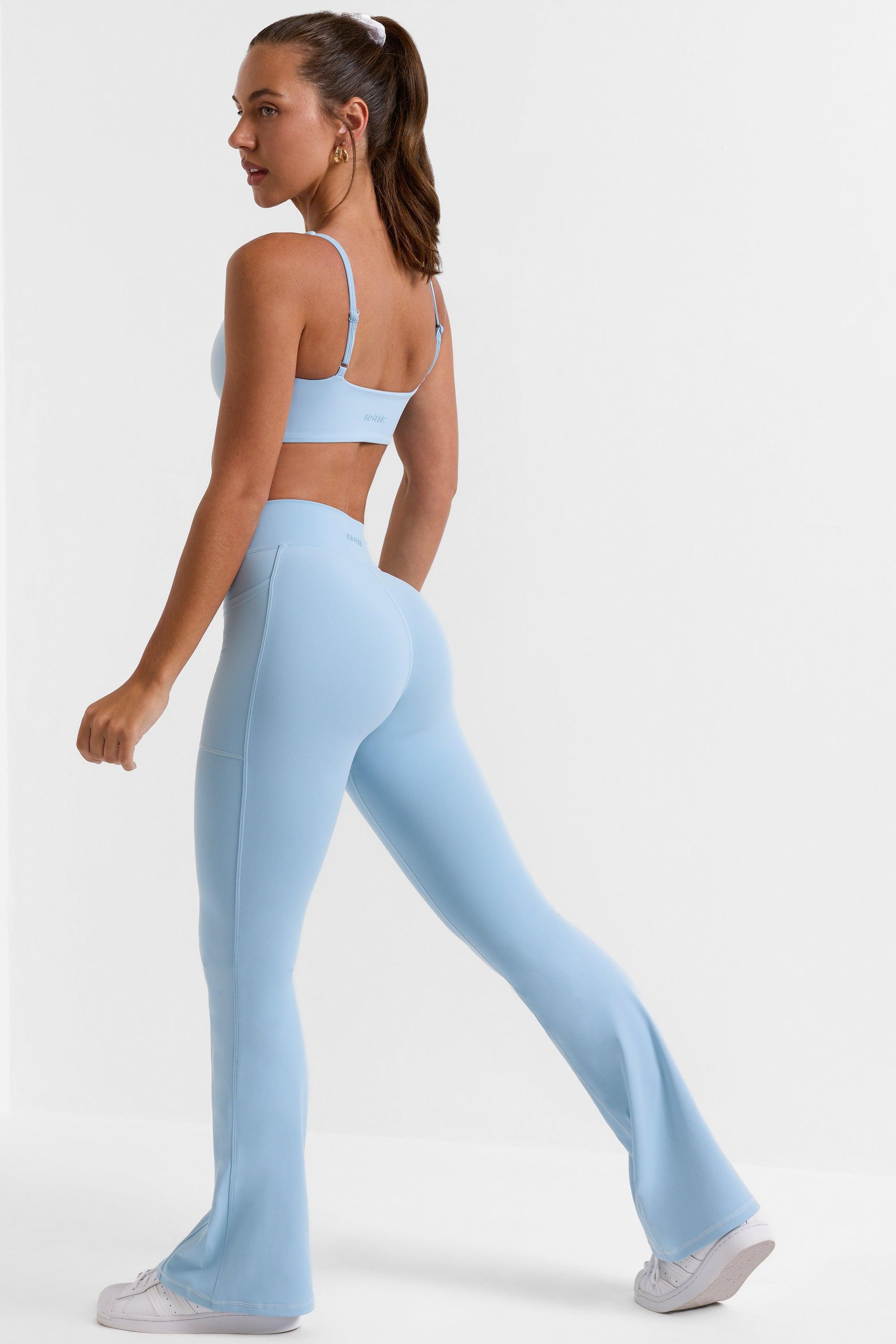 Cross Waistband Flare Pocket Leggings in Ice Blue Product Image