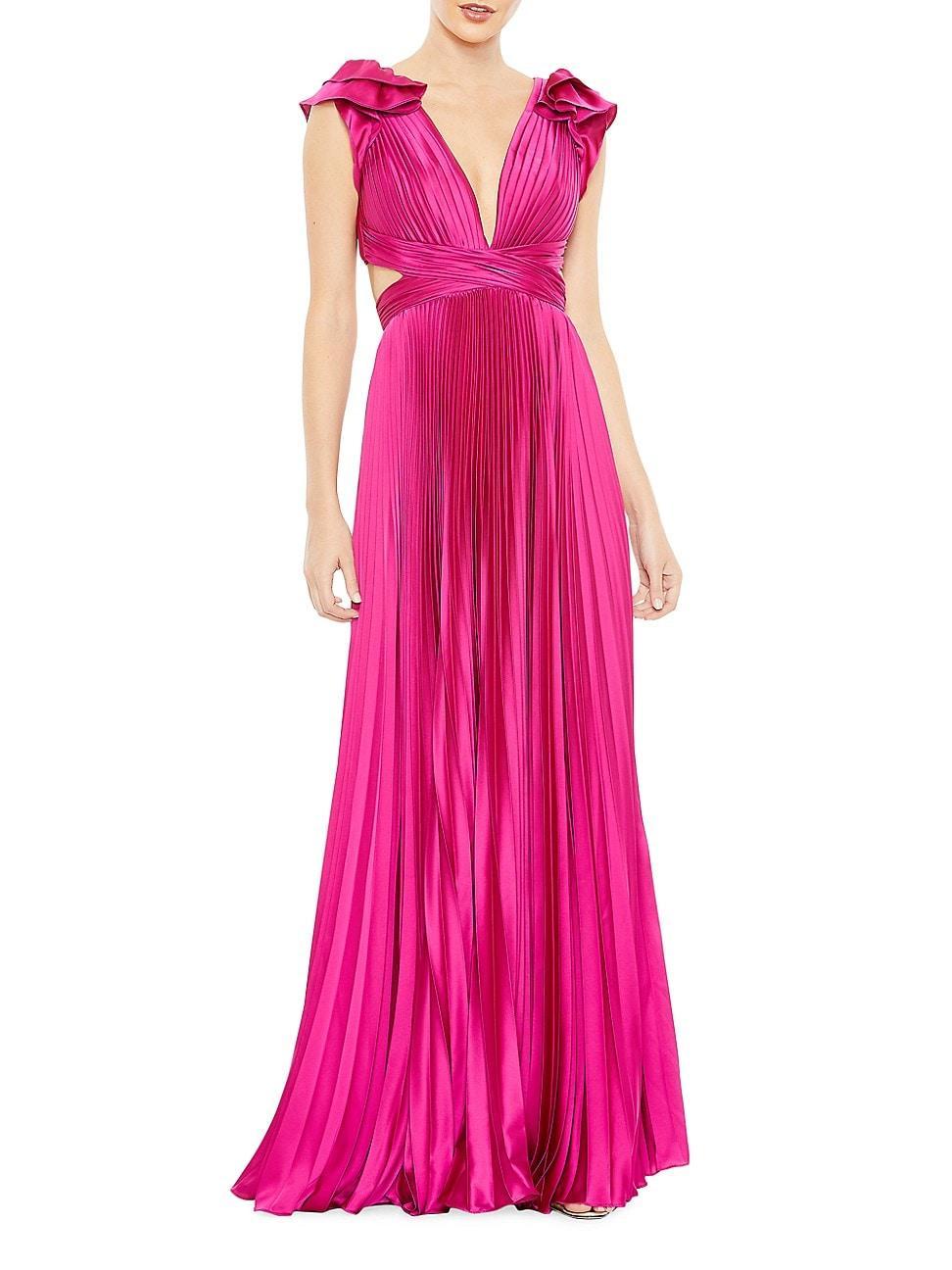 Womens Ieena Pleated Lace-Up Satin Gown Product Image
