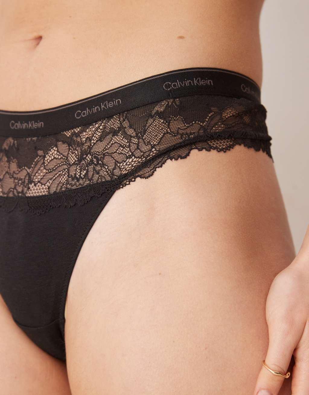 Calvin Klein Modern Lace thong with frill in black Product Image