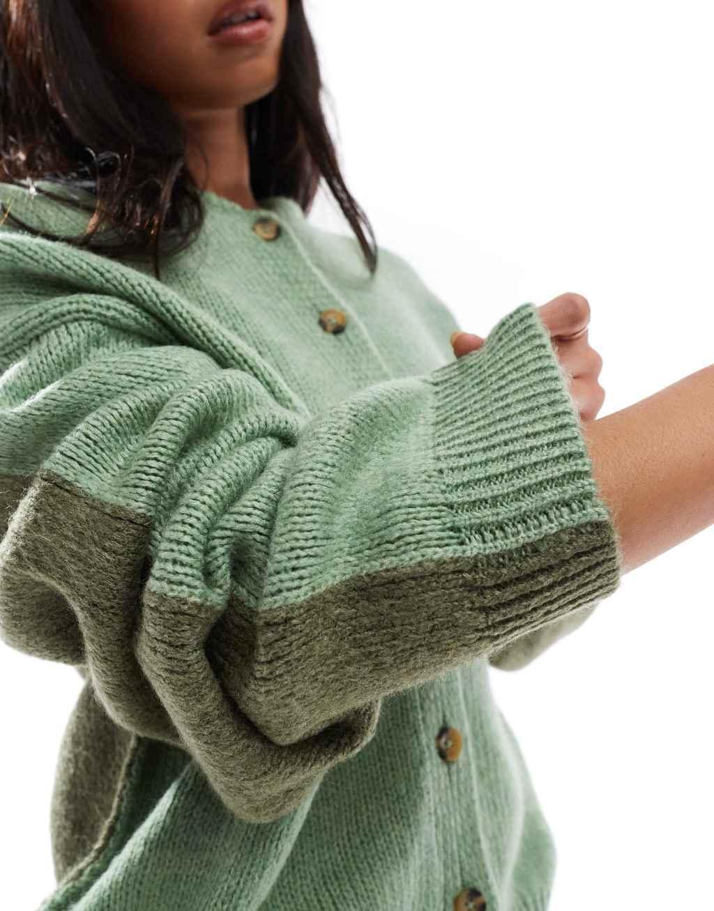 ASOS DESIGN crew neck longline cardigan in sage Product Image