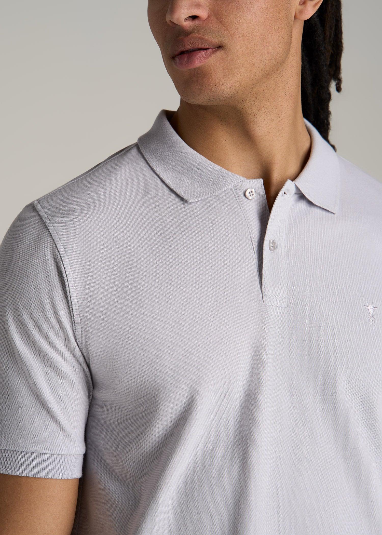 Men's Tall Classic Polo with Embroidered Logo in Grey Blue Product Image