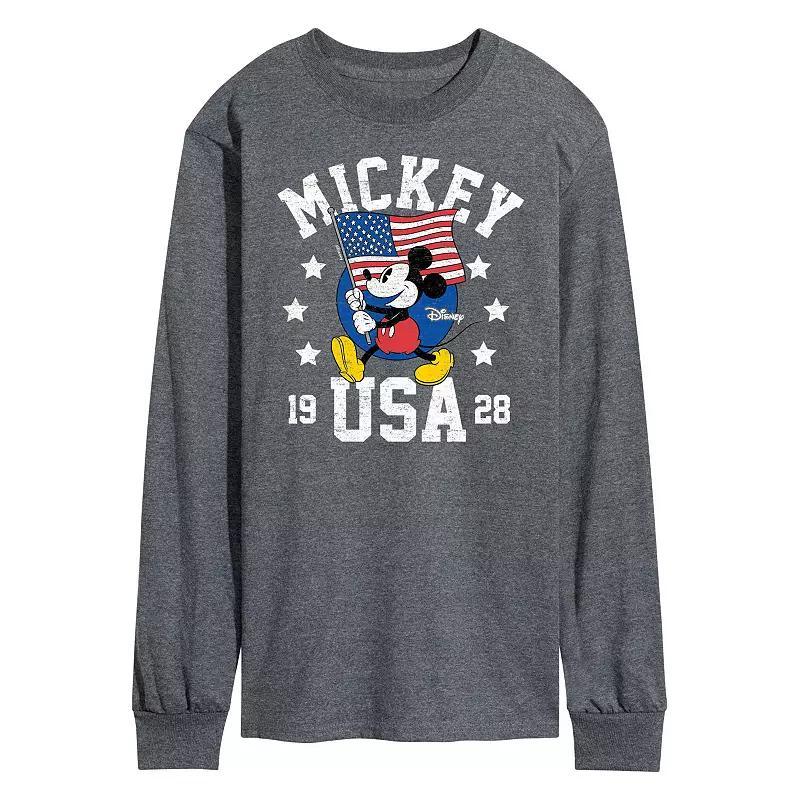 Disneys Mickey Mouse Mens Waving Flag USA Long Sleeve Grey Product Image