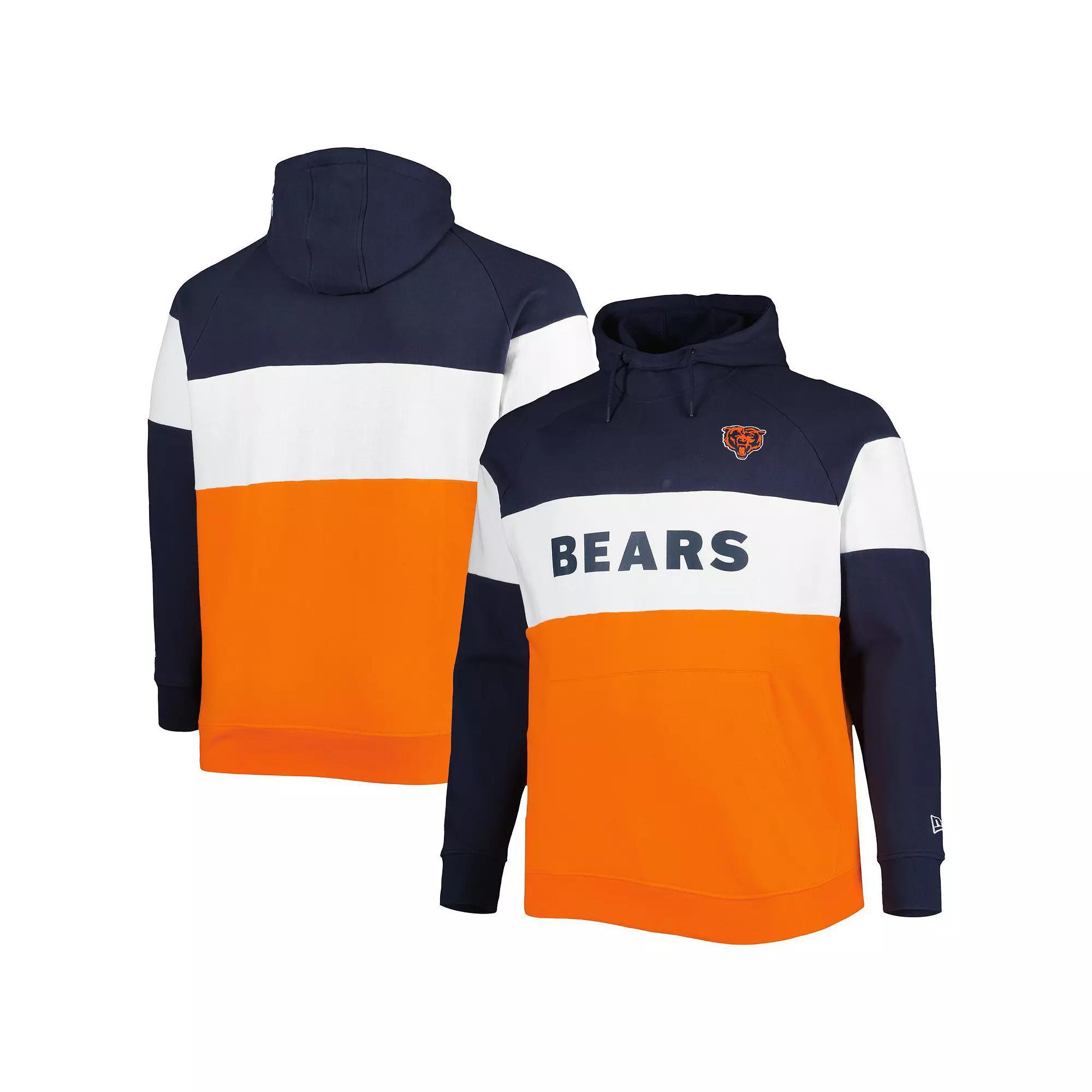 Men's New Era Orange/Navy Chicago Bears Big & Tall Current Colorblock Raglan Fleece Pullover Hoodie, Size: 2XLT Product Image