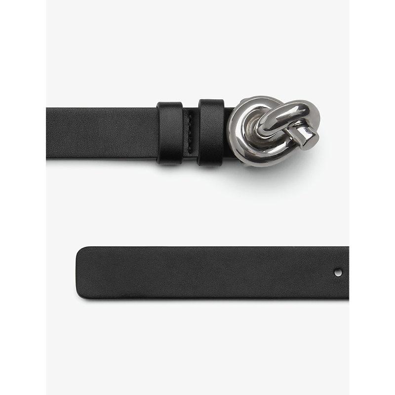 BOTTEGA VENETA Womens Black-silver Knot Leather And Silver-tone Hardware Belt Product Image