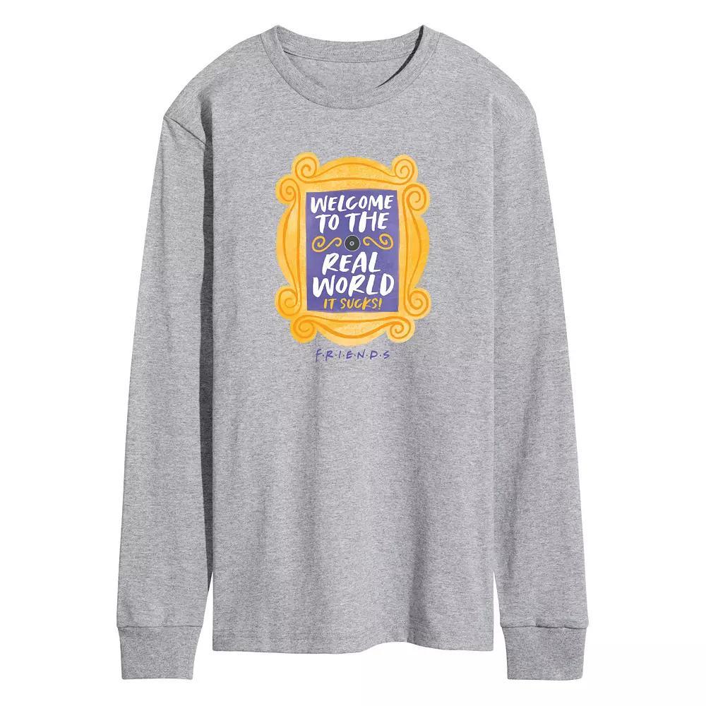 Men's Friends Welcome To The Real World Long Sleeve Graphic Tee, Size: Large, Grey Gray Product Image