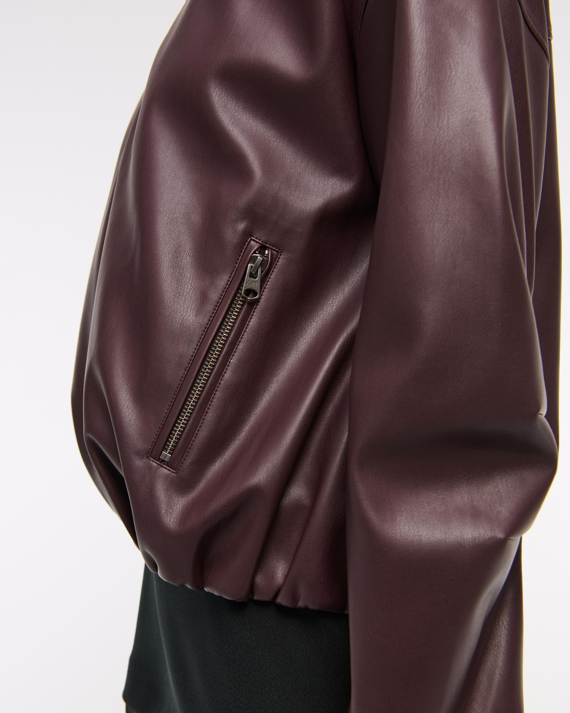 Bubble Hem Vegan Leather Bomber Jacket Product Image