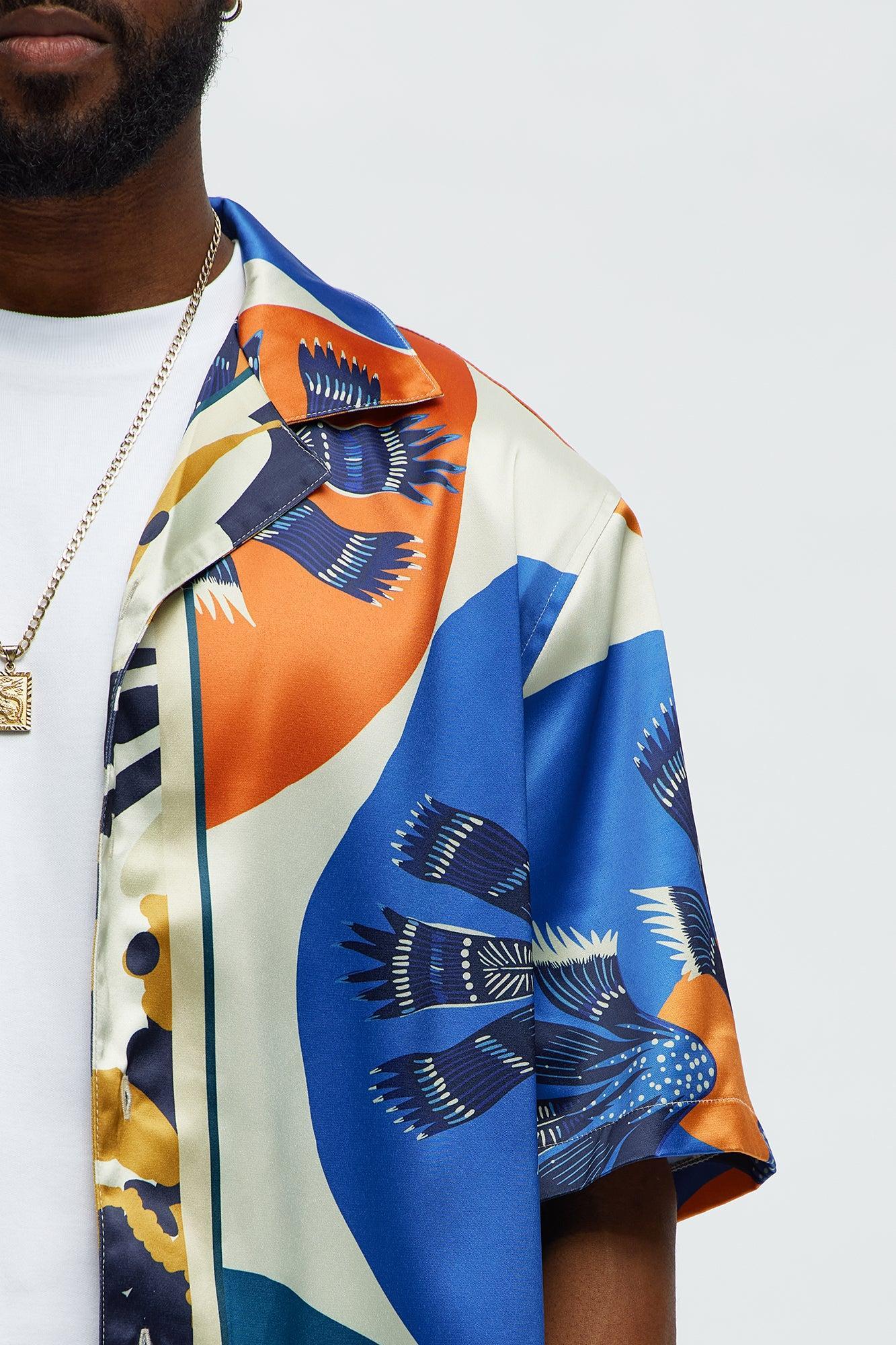 Relaxed Sea Vibe Cuban Collar Button Up Shirt - Multi Color Male Product Image