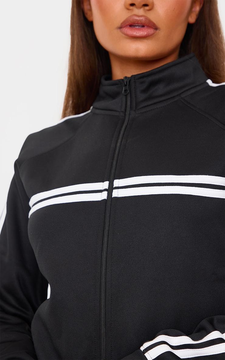 Petite Black Stripe Detail Zip Up Track Jacket Product Image