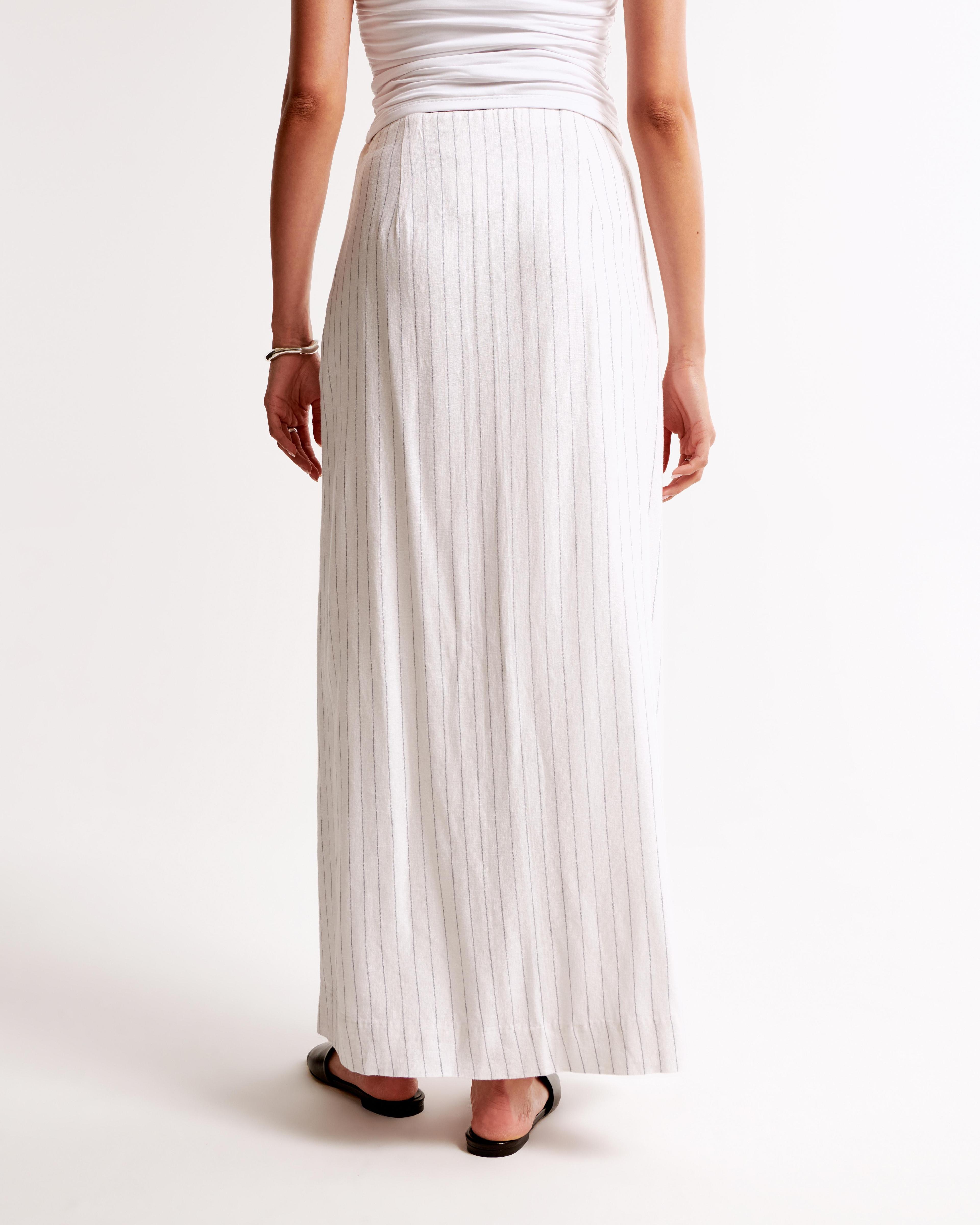 Linen-Blend Front-Slit Maxi Skirt Product Image