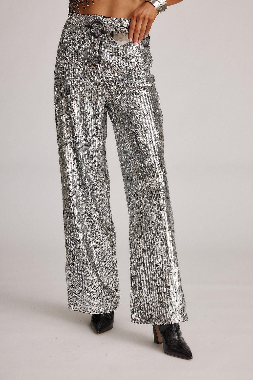 California Dreaming Silver Sequin Trousers Product Image