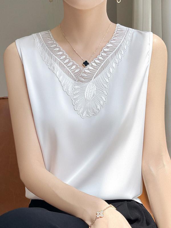 Loose Plus Size Solid Color Split-Joint V-Neck Vest Top Product Image