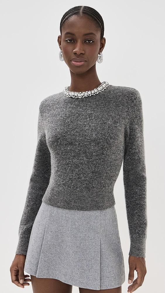 Self Portrait Charcoal Embellished Knit Top | Shopbop Product Image