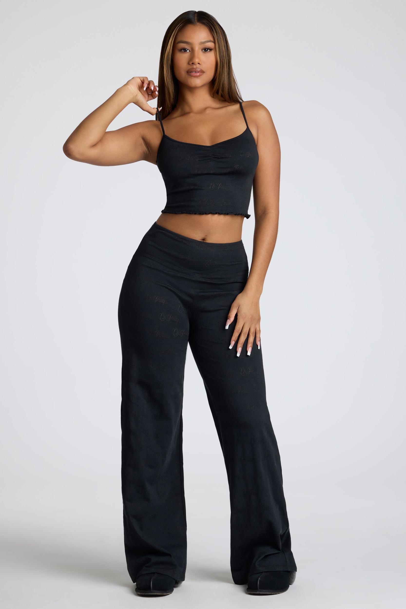 Mid Rise Straight Leg Pointelle Trousers in Black Product Image