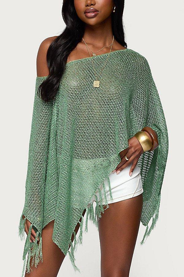 Edikted Sequin Fringe Knit Poncho Top Womens at Urban Outfitters Product Image
