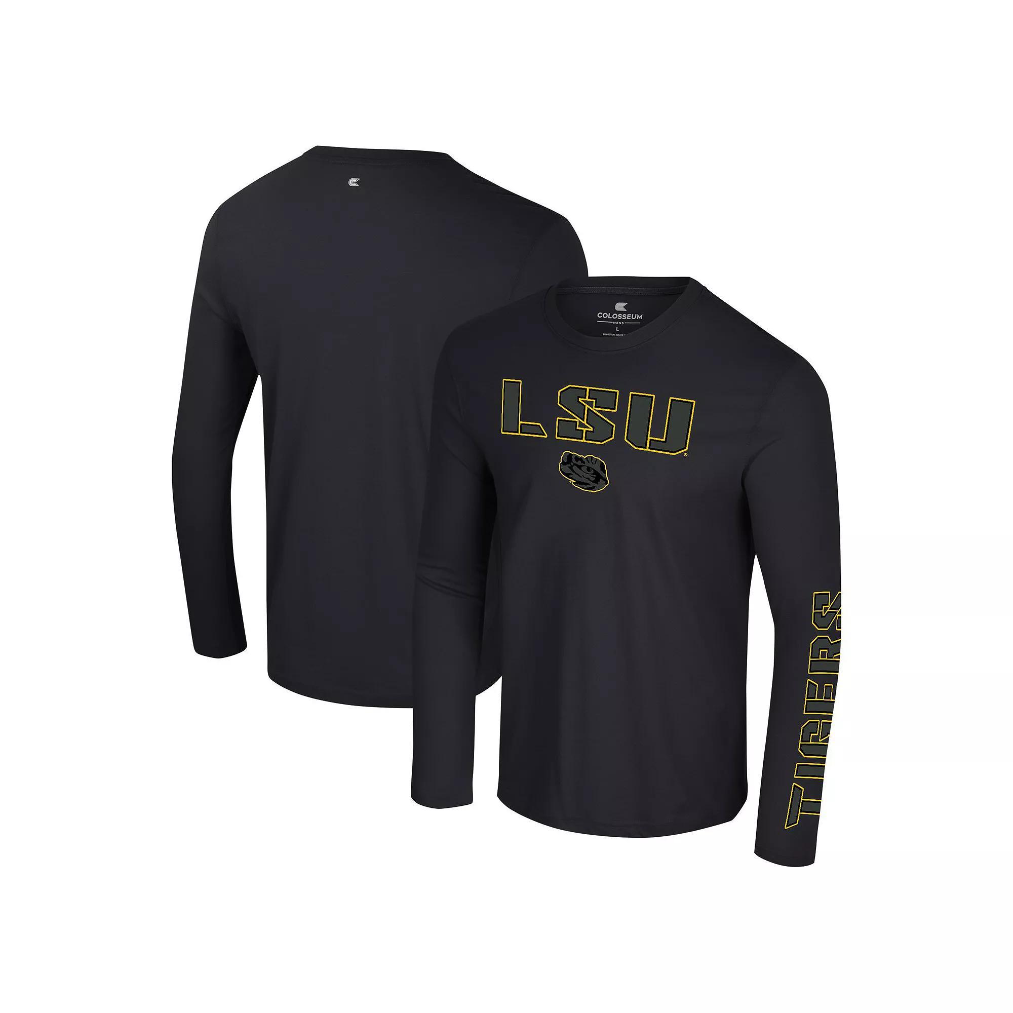 Men's Colosseum Black LSU Tigers Color Pop Active Blend 2-Hit Long Sleeve T-Shirt, Size: Large Product Image