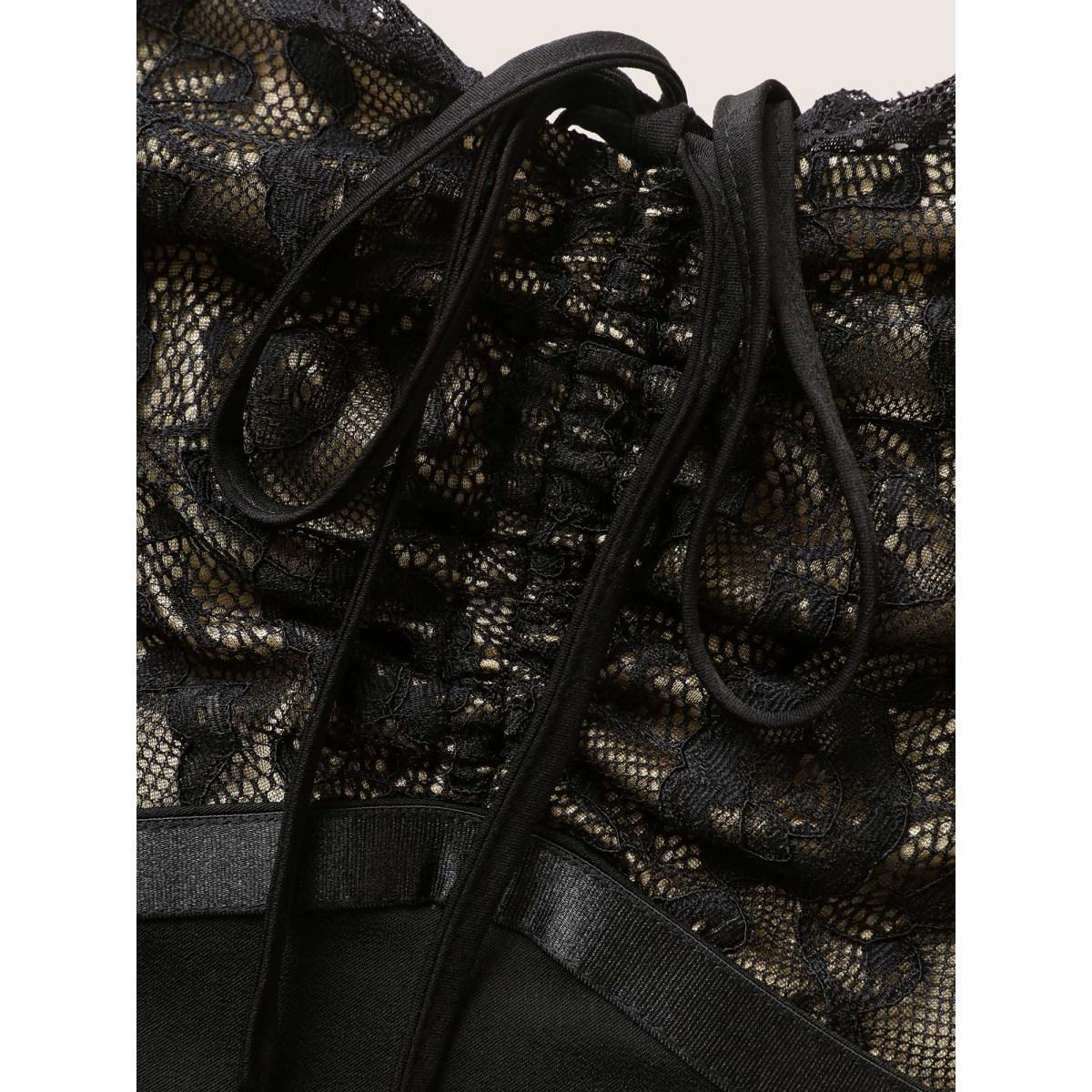 Plus Size Crochet Lace Tie Knot Shirred Maxi Dress Black Women Cocktail Non Sleeveless Curvy BloomChic 26/4X Product Image