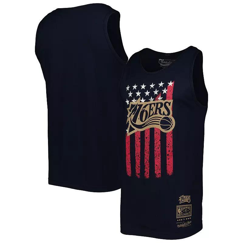 Men's Mitchell & Ness Navy Philadelphia 76ers Hardwood Classics Americana Stars and Stripes Tank Top,  Product Image
