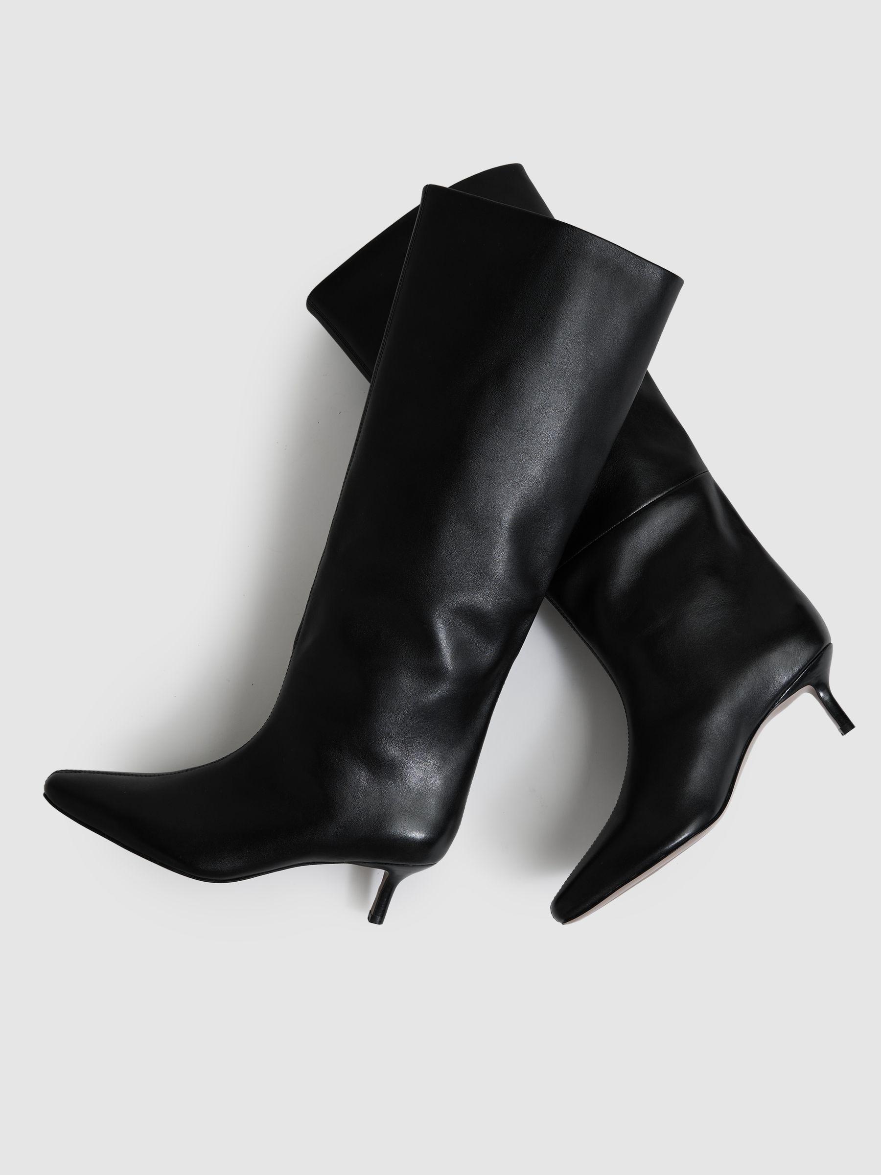 Leather Kitten Heel Boots in Black Product Image