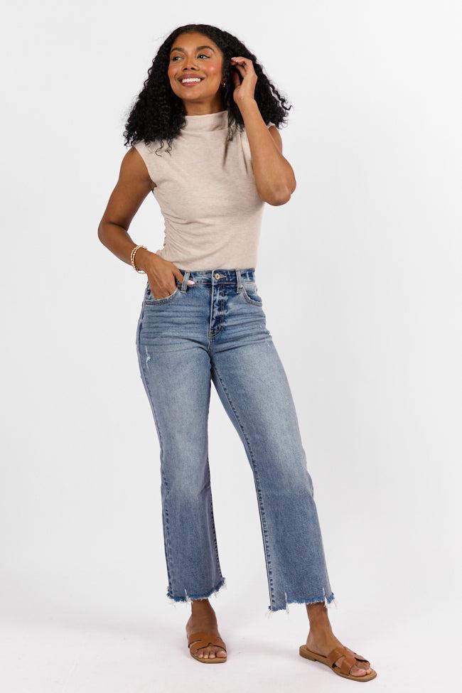 Briauna Light Wash Distressed Hem Ankle Length Wide Leg Jeans Product Image