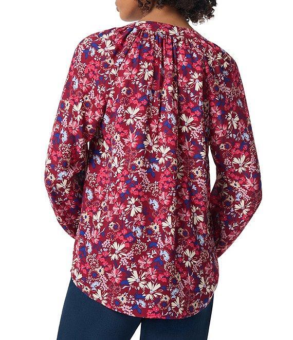 Jones New York Twin Printed Split-V Neck Long Raglan Sleeve Blouse Product Image