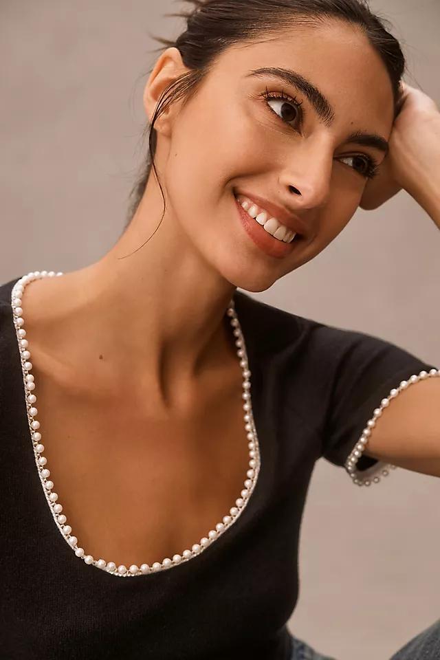 Canapé Pearl-Trim Scoop-Neck Tee Product Image