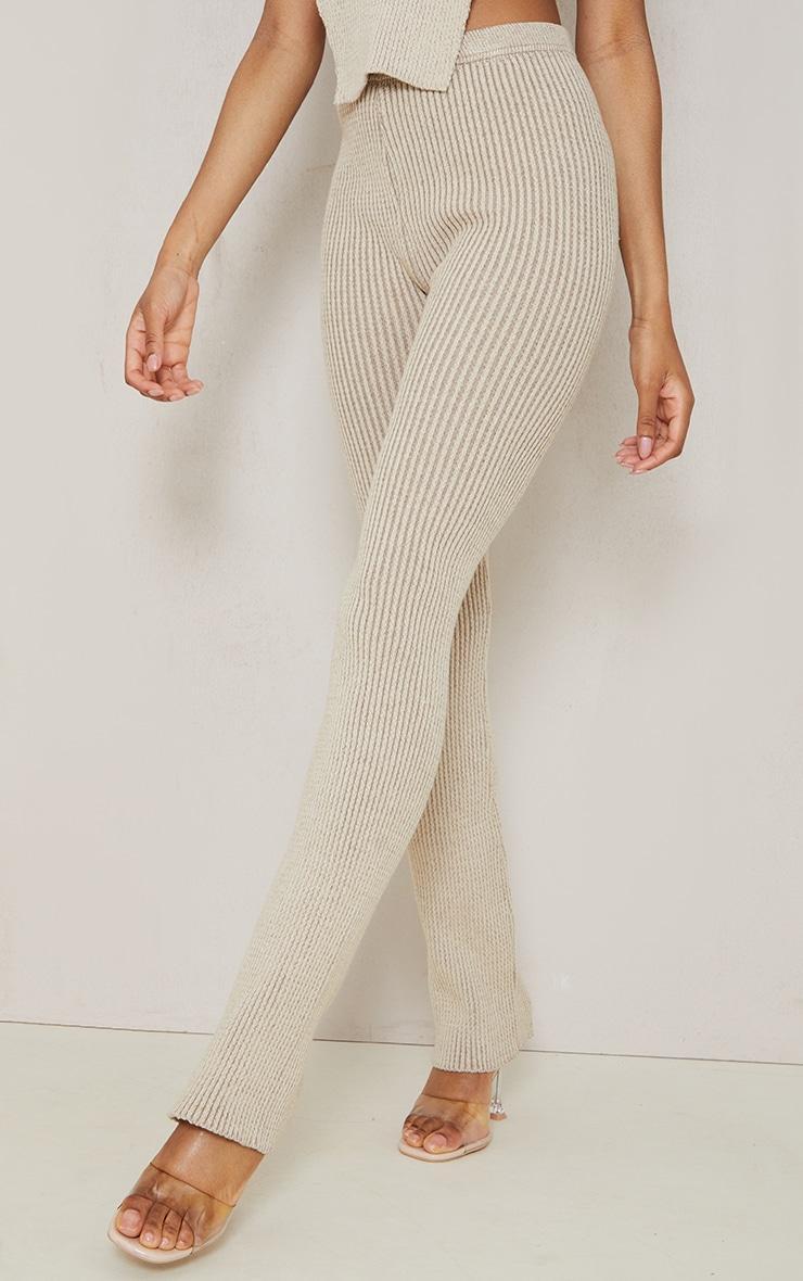 Tall Stone Contrast Knitted High Waisted Flared Pants Product Image