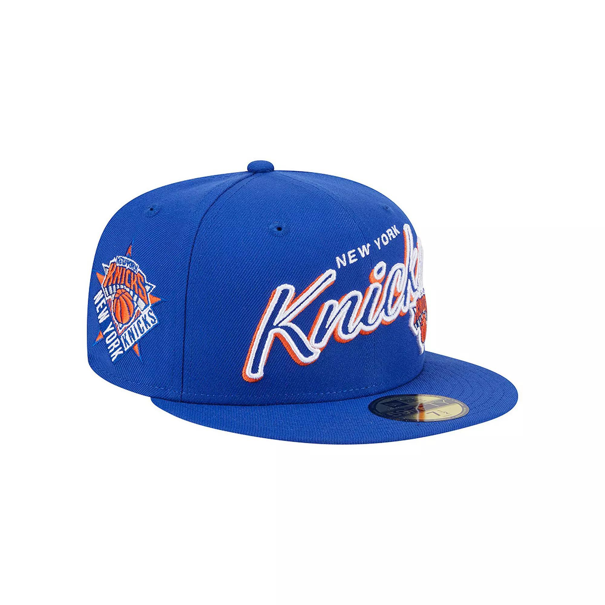 Men's New Era Blue New York Knicks Sport Night Script Sided 59FIFTY Fitted Hat, Size: 7 1/4 Product Image