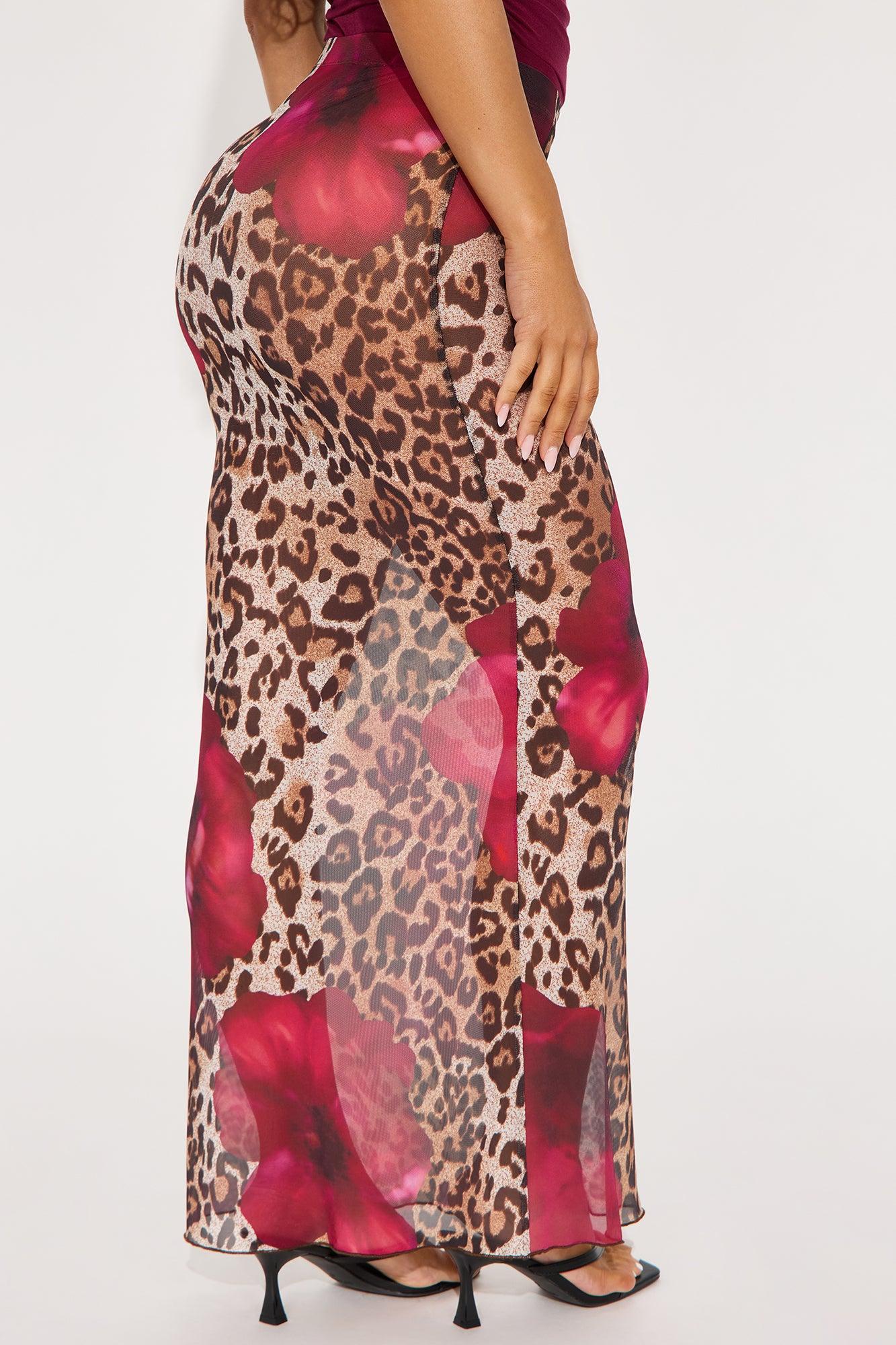 Keep Up Sheer Leopard Floral Mesh Maxi Skirt - Brown/combo Product Image