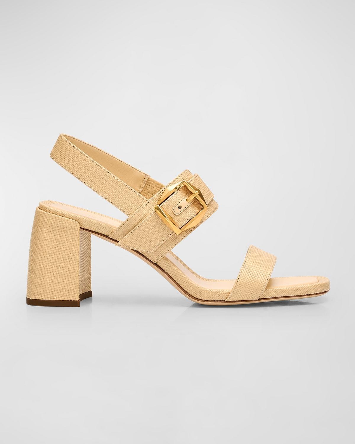 JIMMY CHOO Hawke Leather Buckle Slingback Sandals In Natural/gold Product Image