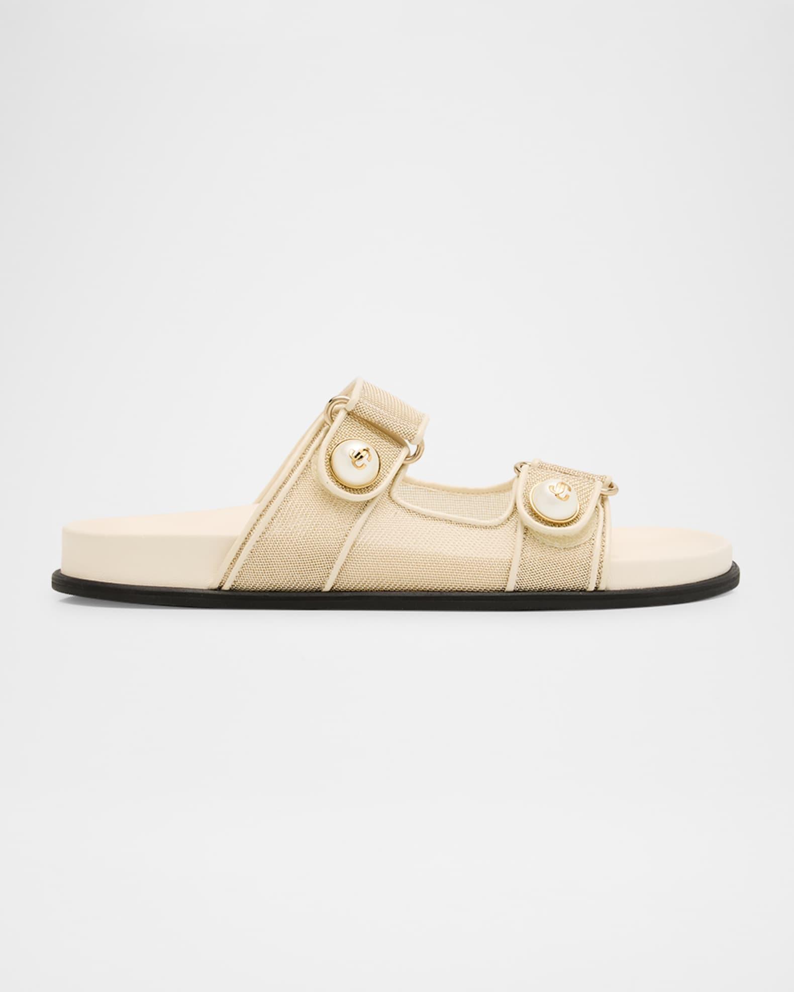 Fayence Mesh Pearly Dual-Strap Slide Sandals Product Image