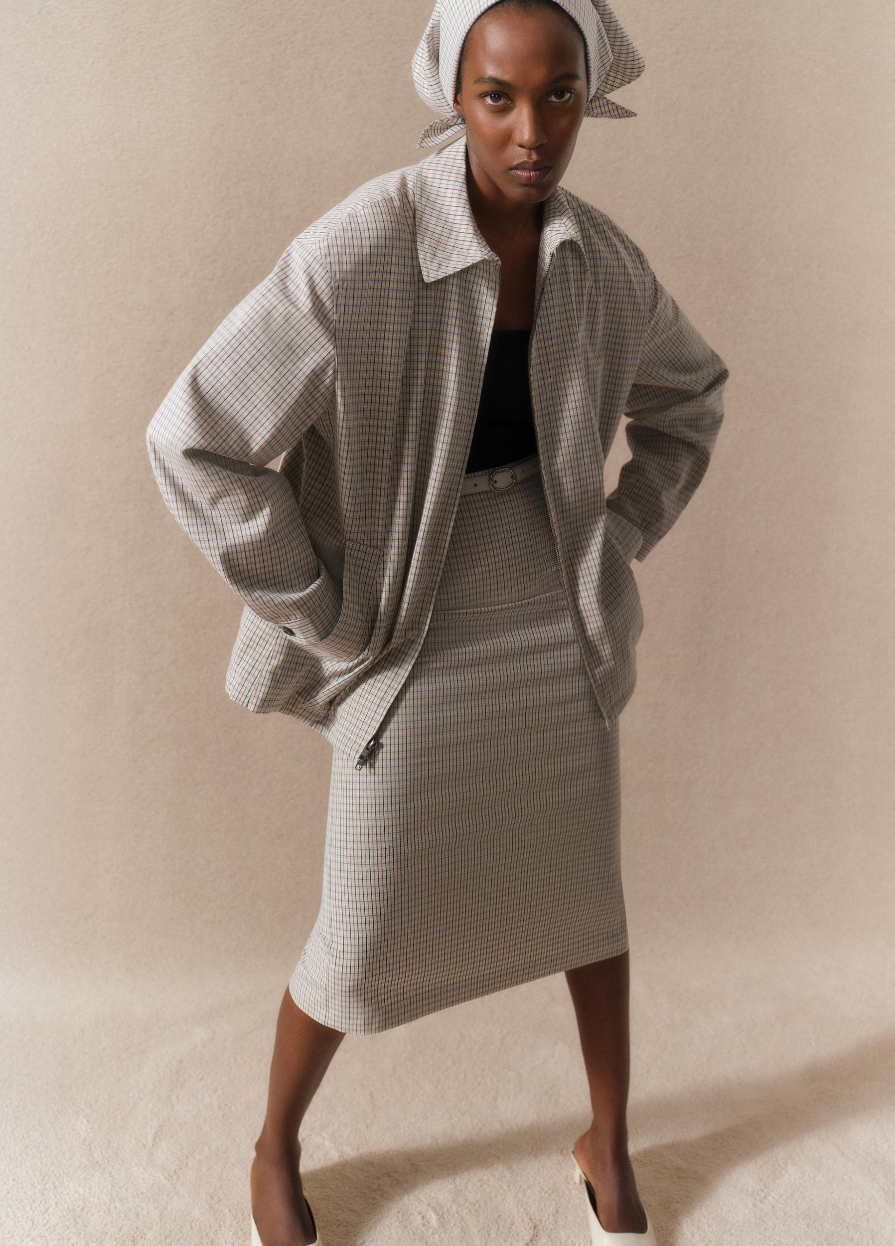 Gardener's Check Cotton Pencil Skirt Product Image