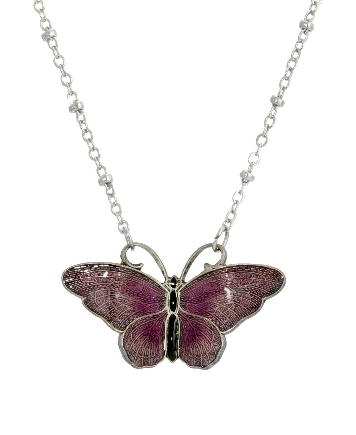 1928 Silver Tone & Enamel Butterfly Pendant Necklace, Womens, Purple Product Image