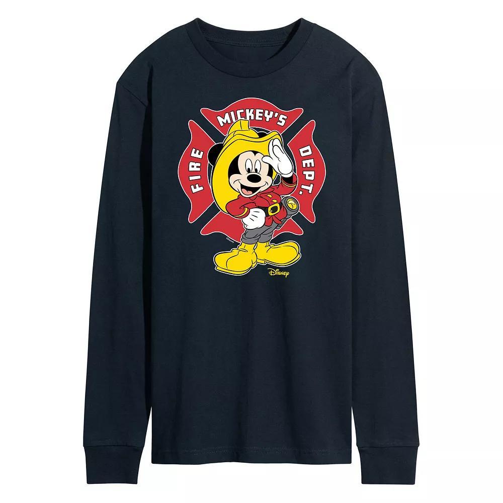 Disney's Mickey Mouse Men's Fire Dept. Badge Long Sleeve Graphic Tee,  Product Image
