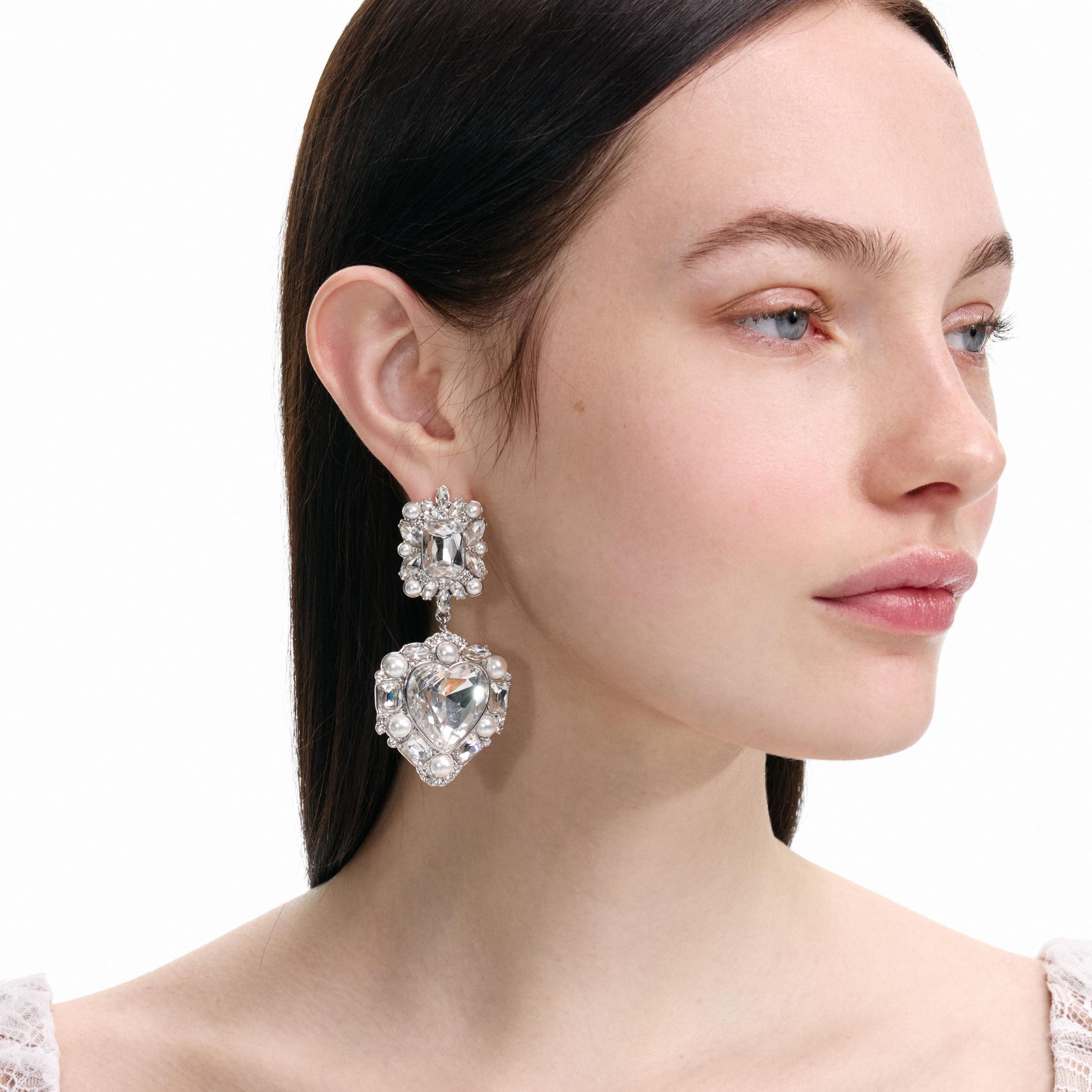 Crystal Pearl Tiered Heart Earrings Product Image