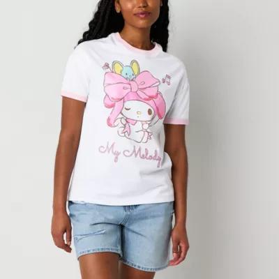 Juniors My Melody Bow Oversized Ringer Tee Womens Crew Neck Short Sleeve Hello Kitty My Melody Graphic T-Shirt Product Image