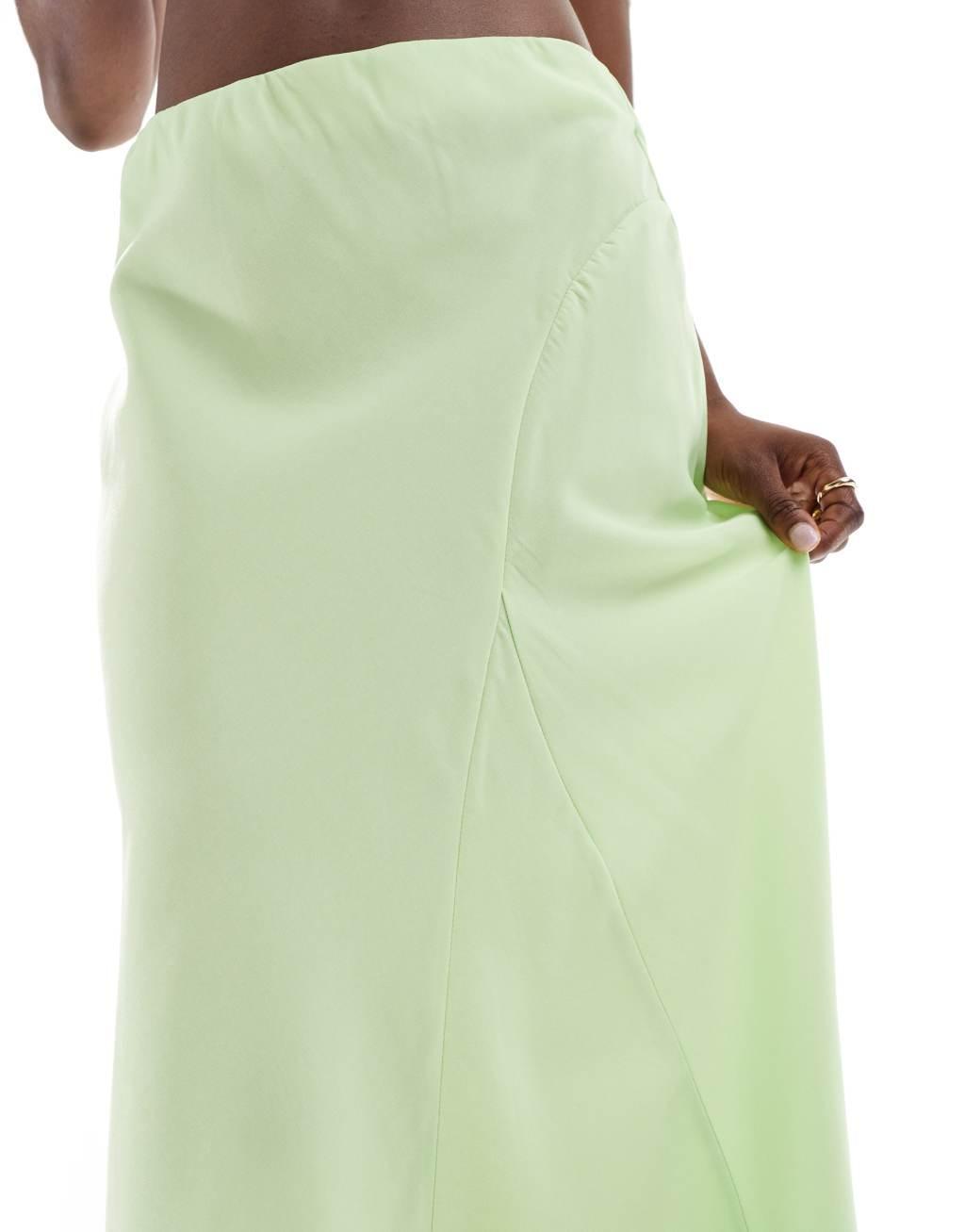 Vero Moda seam detail fluid maxi skirt in lime green Product Image