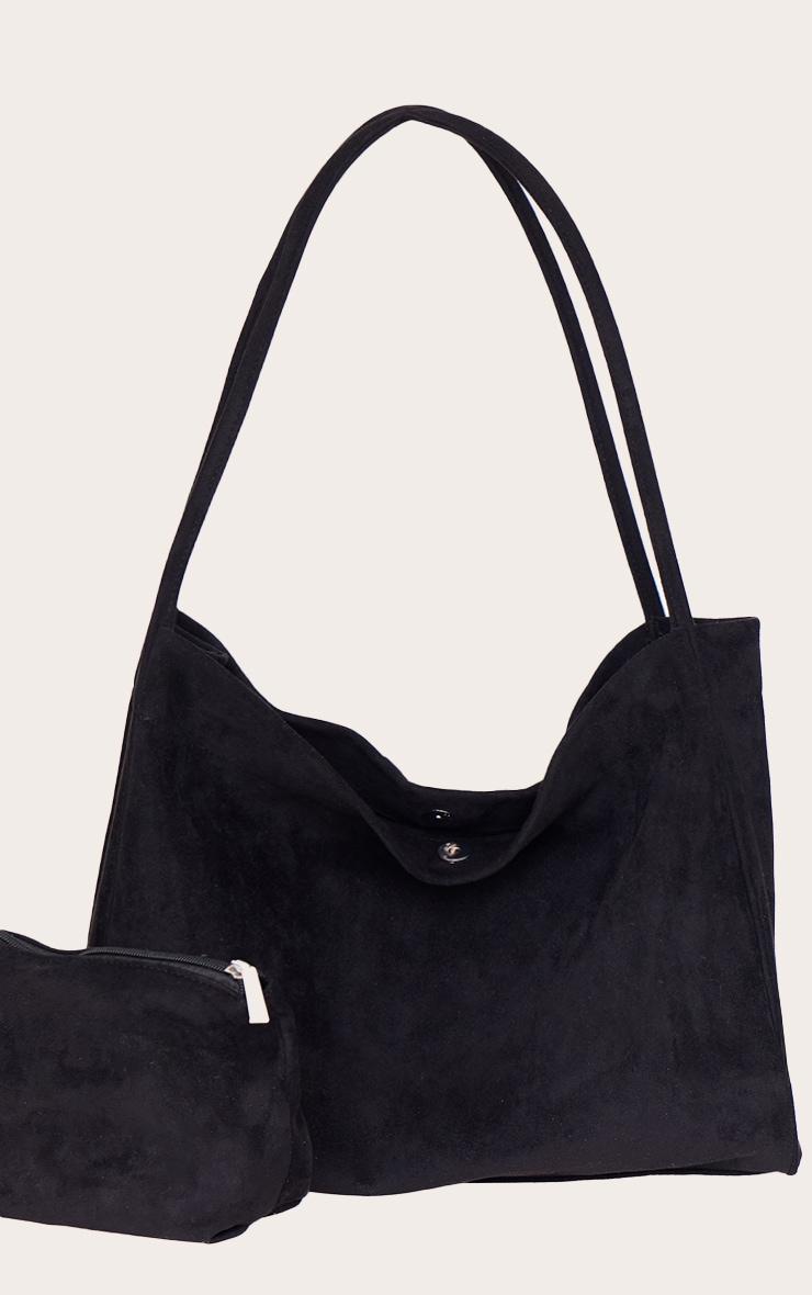 Black Faux Suede Boxy Tote Bag Product Image