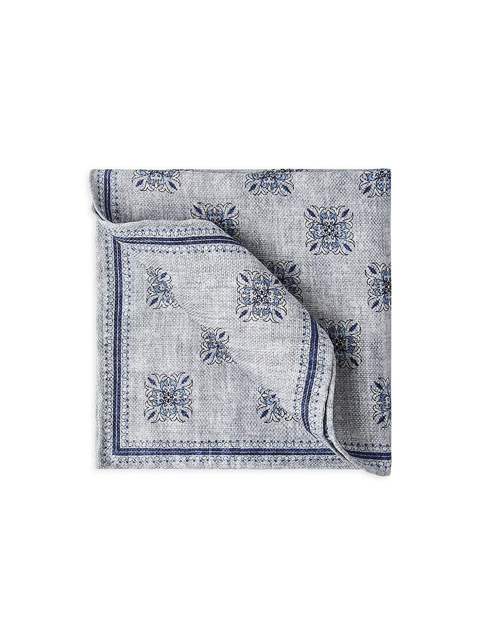 Mens Double Face Linen and Silk Pocket Square with Floral Design Product Image