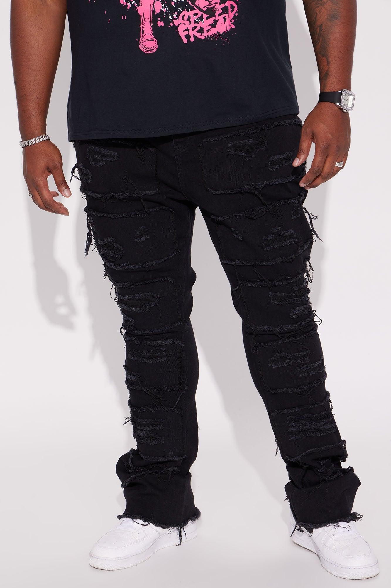 Shredded Stacked Skinny Flared Jeans - Black Wash Product Image