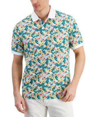 Club Room Mens Libra Textured Short Sleeve Floral Print Performance Polo Shirt, Created for Macys Product Image