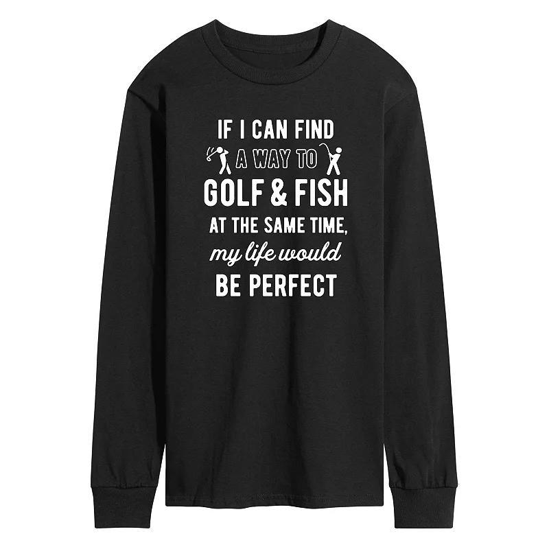 Men's Golf & Fish Long Sleeve Graphic Tee, Size: Small, Black Product Image